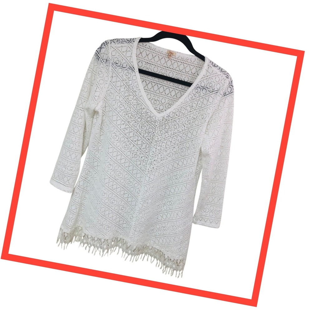 Reba Sparkle Tunic Top Boho Western Cowgirl Angel Ethereal Crochet Fringe Size M